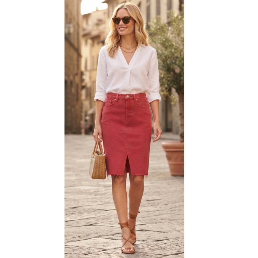 Hudson Reconstructed Knee Length Skirt Dist Party Punch NWT